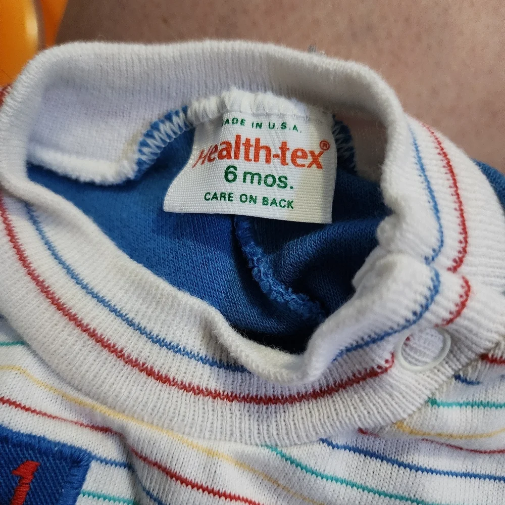 health-tex  Vintage 1980 Blue and White Infant Romper